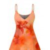 Mini Robe Ligne A Fleurie Plante Imprimées à Bretelle Fine - Orange XXXL | US 16