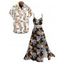 Vacation Couple Outfit Hawaiian Leaf Botanical Print Lace Hollow Out Slit Dress and Shirt Set - Noir S | US 4