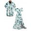 Vacation Couple Outfit Tie-Dye Tropical Leaf Print Flounce Slit Dress and Shirt Set - Turquoise S | US 4
