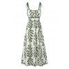 Hawaiian Couple Outfit Tropical Pinnate Leaf Leaf Print Pocket Tied Shoulder Dress and Shirt Set - Vert S | US 4