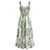 Hawaiian Couple Outfit Tropical Pinnate Leaf Leaf Print Pocket Tied Shoulder Dress and Shirt Set - Vert S | US 4