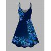 Vacation Dress Watercolor Butterfly Scroll Print Spaghetti Strap Mini Dress - Bleu Marine XXXXXL | US 20