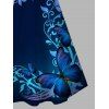 Vacation Dress Watercolor Butterfly Scroll Print Spaghetti Strap Mini Dress - Bleu Marine XXXXXL | US 20