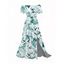 Hawaiian Dress Tie-Dye Tropical Leaf Print Flounce Off the Shoulder Slit Dress - Turquoise XXL | US 14