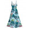 Vacation Dress Tiki Totem Hawaiian Pattern Lace Hollow Out Slit Dress - Turquoise XXXXXL | US 20