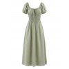 Solid Color Dress Tied Square Neck Puff Sleeve Maxi Dress - Vert clair XL | US 12