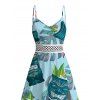 Vacation Couple Outfit Tiki Totem Hawaiian Pattern Lace Hollow Out Slit Dress and Shirt Set - Turquoise S | US 4