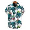 Vacation Couple Outfit Tiki Totem Hawaiian Pattern Lace Hollow Out Slit Dress and Shirt Set - Turquoise S | US 4