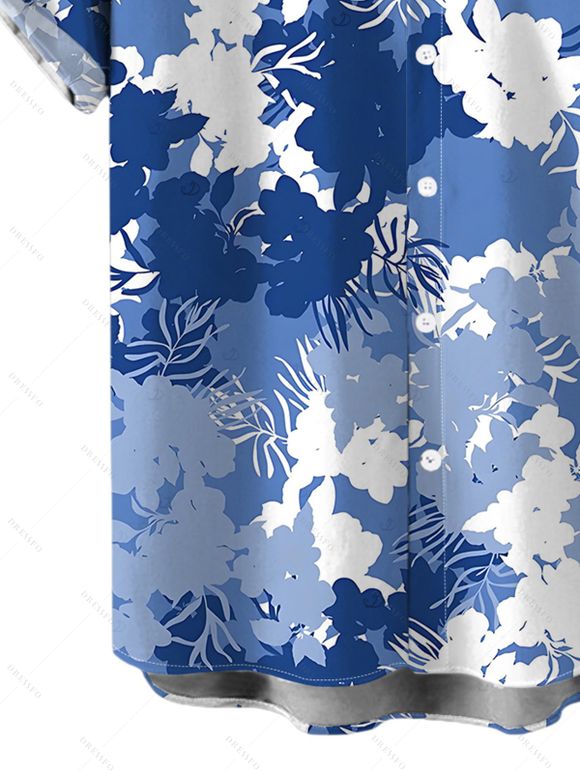 Men's Vacation Shirt Watercolor Ink Wash Floral Print Button Up Shirt - Bleu Ciel 5XL