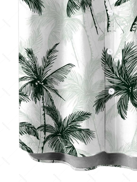 Men's Vacation Shirt Tropical Coconut Tree Print Button Up Shirt - Vert Armée 5XL