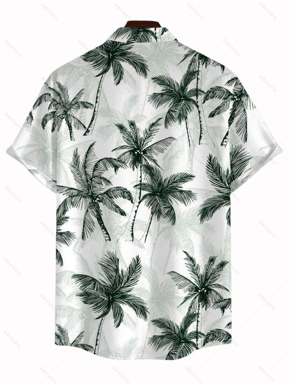 Vacation Couple Outfit Colorblock Coconut Tree Print Flounce Smocked Slit Dress and Shirt Set - Vert Armée S | US 4