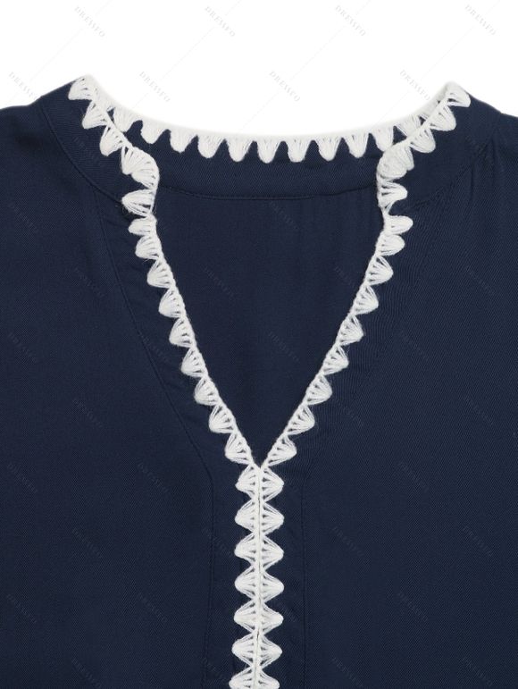 Vacation Dress Colorblock Lace Trim V Neck Sleeveless Dress - Bleu de Minuit XL | US 10