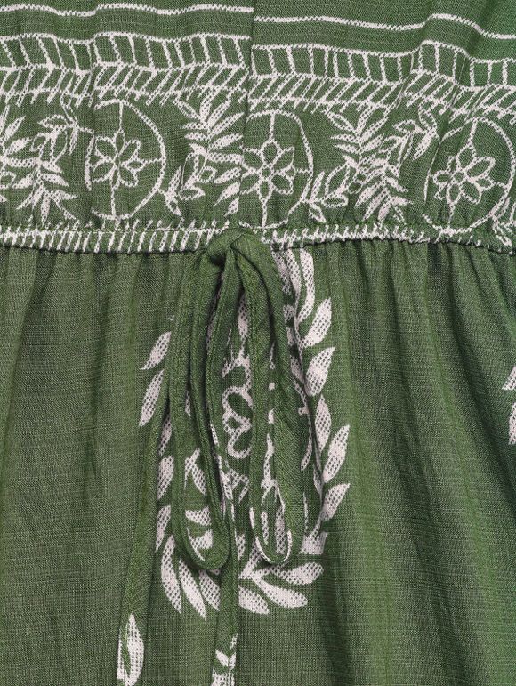 Vacation Dress Ethnic Floral Print Tied Plunge Neck Maxi Dress - PLANT GREEN XL | US 10