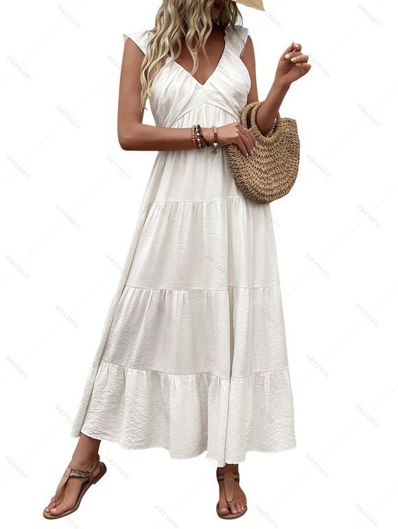 Vacation Dress Solid Color Minimalist Style Empire Waist Maxi Beach Dress - Blanc XL | US 10