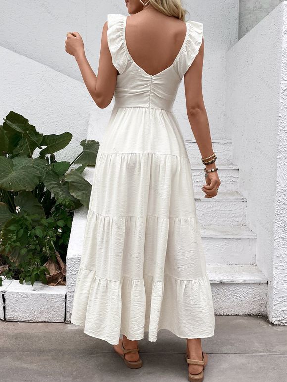 Vacation Dress Solid Color Minimalist Style Empire Waist Maxi Beach Dress - Blanc XL | US 10