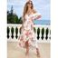 Robe portefeuille de vacances à imprimé floral et feuilles, à volants et nœud papillon, épaules dénudées - Blanc S | US 4