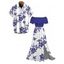 Vacation Couple Outfit Hibiscus Floral Print Flounce Smocked Slit Dress and Shirt Set - Bleu S | US 4