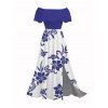 Vacation Couple Outfit Hibiscus Floral Print Flounce Smocked Slit Dress and Shirt Set - Bleu S | US 4