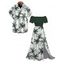 Vacation Couple Outfit Colorblock Coconut Tree Print Flounce Smocked Slit Dress and Shirt Set - Vert Armée S | US 4