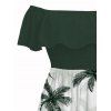 Vacation Couple Outfit Colorblock Coconut Tree Print Flounce Smocked Slit Dress and Shirt Set - Vert Armée S | US 4