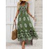 Vacation Dress Ethnic Floral Print Tied Plunge Neck Maxi Dress - PLANT GREEN S | US 4