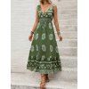 Vacation Dress Ethnic Floral Print Tied Plunge Neck Maxi Dress - PLANT GREEN S | US 4