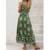 Vacation Dress Ethnic Floral Print Tied Plunge Neck Maxi Dress - PLANT GREEN L | US 8