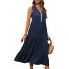 Vacation Dress Colorblock Lace Trim V Neck Sleeveless Dress - Bleu de Minuit M | US 6