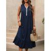 Vacation Dress Colorblock Lace Trim V Neck Sleeveless Dress - Bleu de Minuit S | US 4