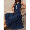 Vacation Dress Colorblock Lace Trim V Neck Sleeveless Dress - Bleu de Minuit S | US 4