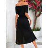 Solid Color Dress Off the Shoulder Slit Midi Belt Dress - BLACK XL | US 10