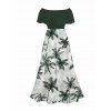 Vacation Couple Outfit Colorblock Coconut Tree Print Flounce Smocked Slit Dress and Shirt Set - Vert Armée S | US 4