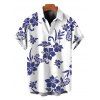 Men's Vacation Shirt Hibiscus Floral Print Button Up Shirt - Bleu 5XL