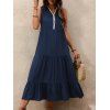 Vacation Dress Colorblock Lace Trim V Neck Sleeveless Dress - Bleu de Minuit XL | US 10