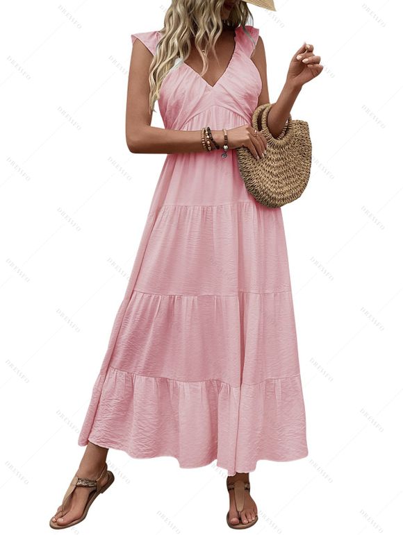 Vacation Dress Solid Color Minimalist Style Empire Waist Maxi Beach Dress - Rose clair XL | US 10