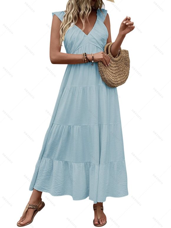 Vacation Dress Solid Color Minimalist Style Empire Waist Maxi Beach Dress - Bleu clair XL | US 10