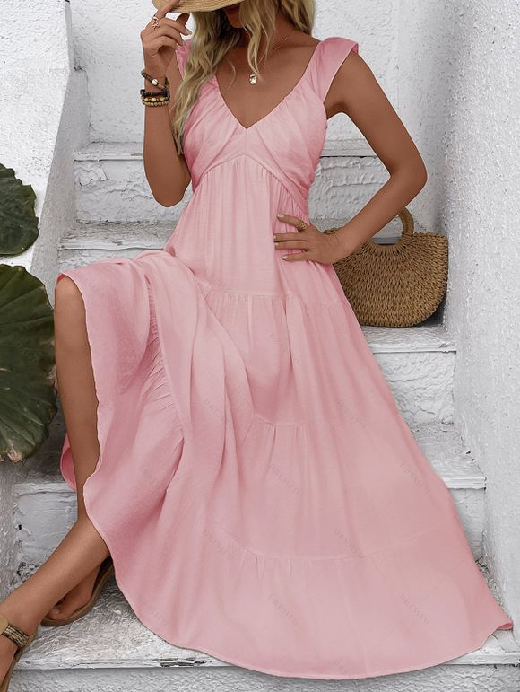 Vacation Dress Solid Color Minimalist Style Empire Waist Maxi Beach Dress - Rose clair XL | US 10
