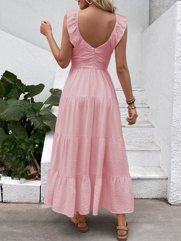 Vacation Dress Solid Color Minimalist Style Empire Waist Maxi Beach Dress - Rose clair XL | US 10