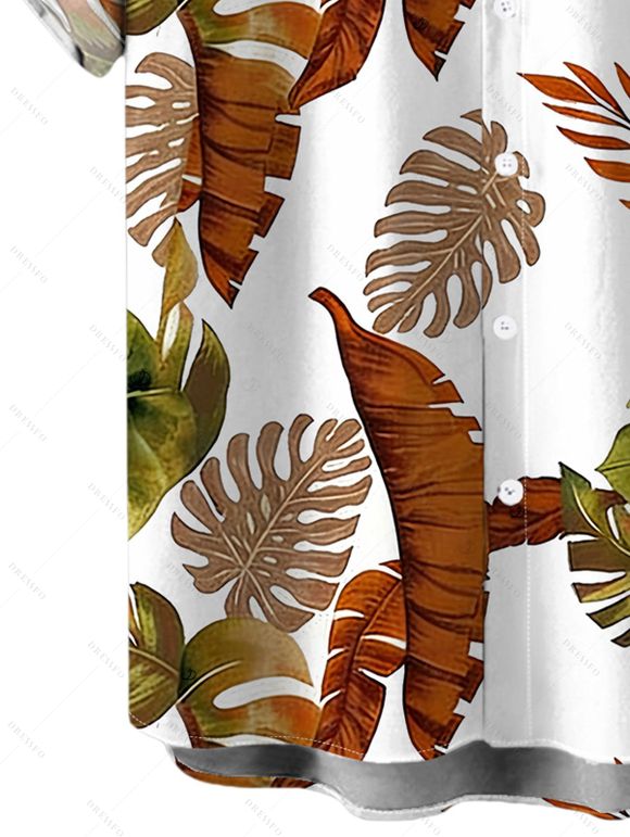 Men's Vacation Shirt for Beach Tropical Botanical Leaf Print Button Up Shirt - Blanc 5XL