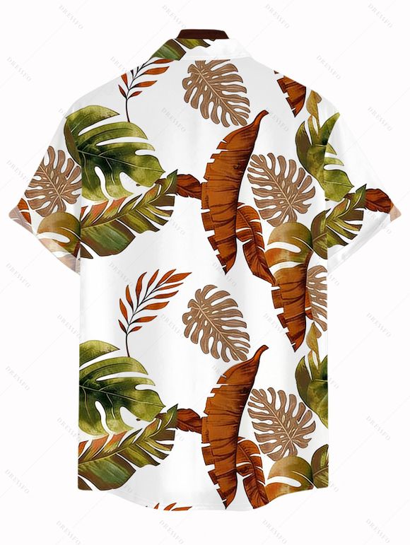 Vacation Couple Outfit for Beach Tropical Leaf Print Tied V Neck Dress and Shirt Set - Blanc S | US 4