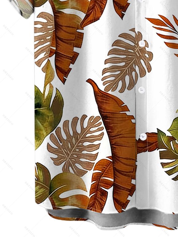 Vacation Couple Outfit for Beach Tropical Leaf Print Tied V Neck Dress and Shirt Set - Blanc S | US 4