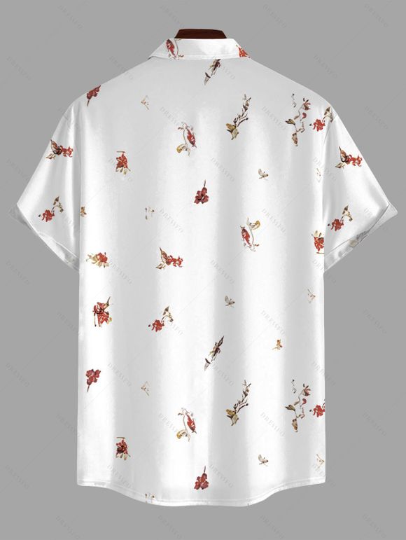 Men's Vacation Shirt Ditsy Floral Bird Print Button Up Shirt - Blanc 5XL