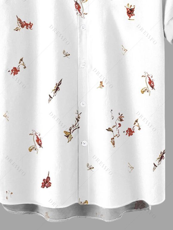 Men's Vacation Shirt Ditsy Floral Bird Print Button Up Shirt - Blanc 5XL