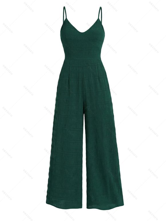 Casual Couple Outfit Solid Color Spaghetti Strap Wide Leg Jumpsuit and Floral Print Shirt Set - Vert profond S | US 4