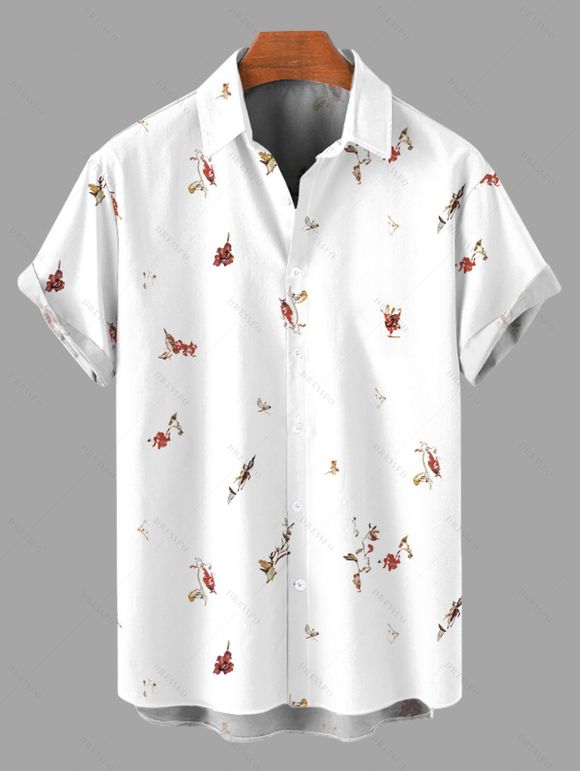 Vacation Couple Outfit Ditsy Floral Print Irregular Hem Dress and Shirt Set - Blanc S | US 4