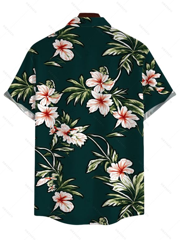Men's Vacation Shirt Retro Tropical Hibiscus Floral Print Button Up Shirt - Vert profond 5XL