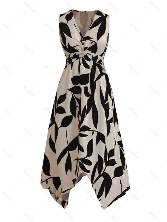 Vacation Couple Outfit Twisted V Neck Irregular Dress and Shirt Set - Noir S | US 4