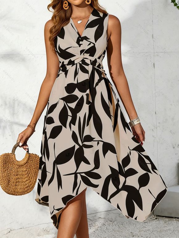 Vacation Couple Outfit Twisted V Neck Irregular Dress and Shirt Set - Noir S | US 4