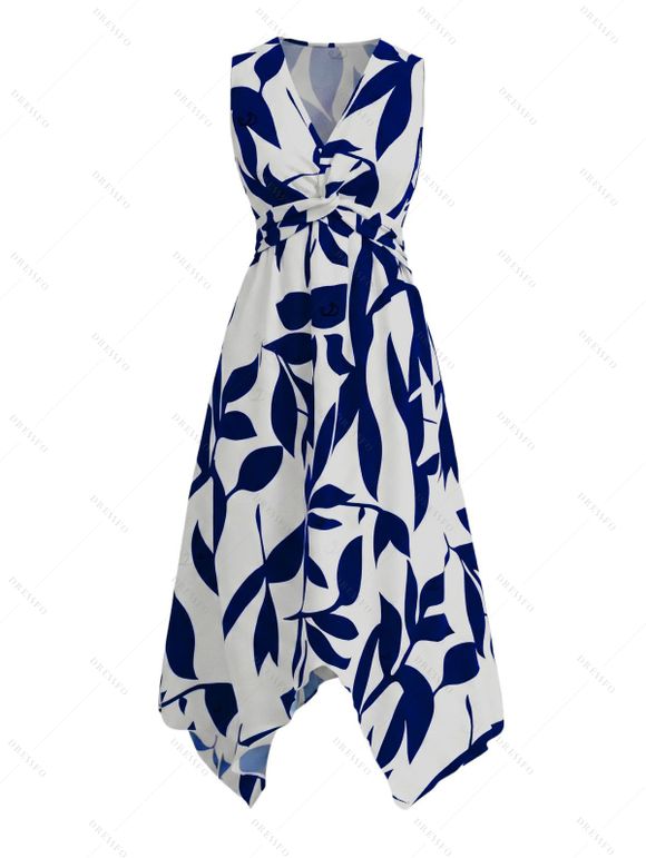 Vacation Couple Outfit Twisted V Neck Irregular Dress and Shirt Set - Bleu S | US 4