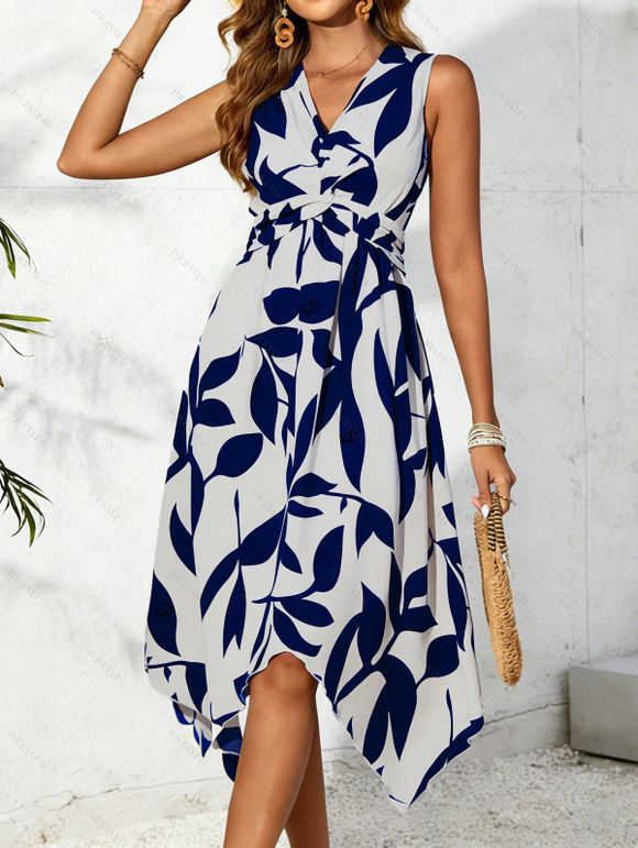 Vacation Couple Outfit Twisted V Neck Irregular Dress and Shirt Set - Bleu S | US 4